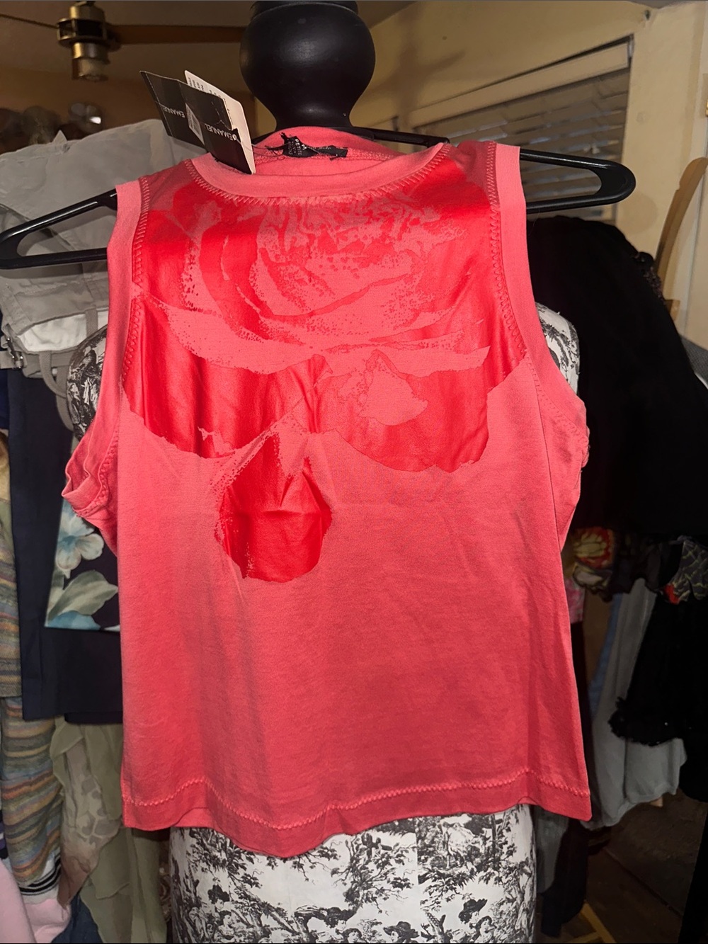 Emanuel Ungaro Coral Pink Rose-Back Tank Top